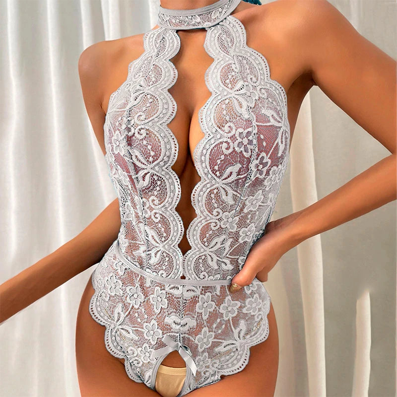 LencerÃa erótica para mujer, Body de peluche transparente de encaje, disfraz Porno para mujer, escote en V profundo, entrepierna abierta, muñeca bebé, falda Sexy, ropa interior