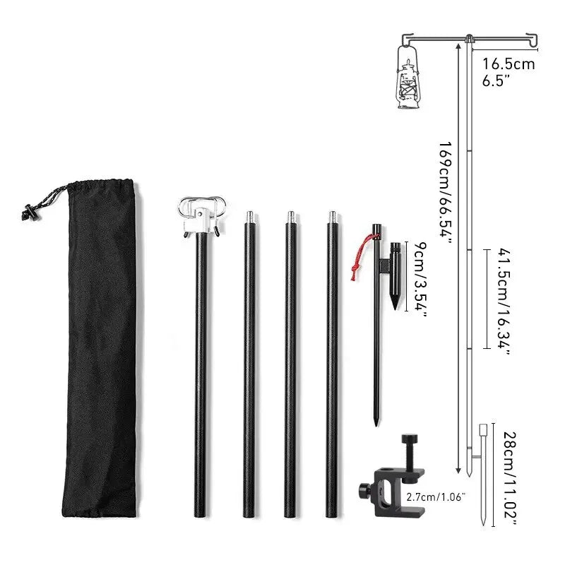 WESTTUNE-Soporte de lámpara de Camping con ganchos dobles, poste de lámpara plegable de aleación de aluminio, soporte de luz telescópico para exteriores, colgador de lámpara