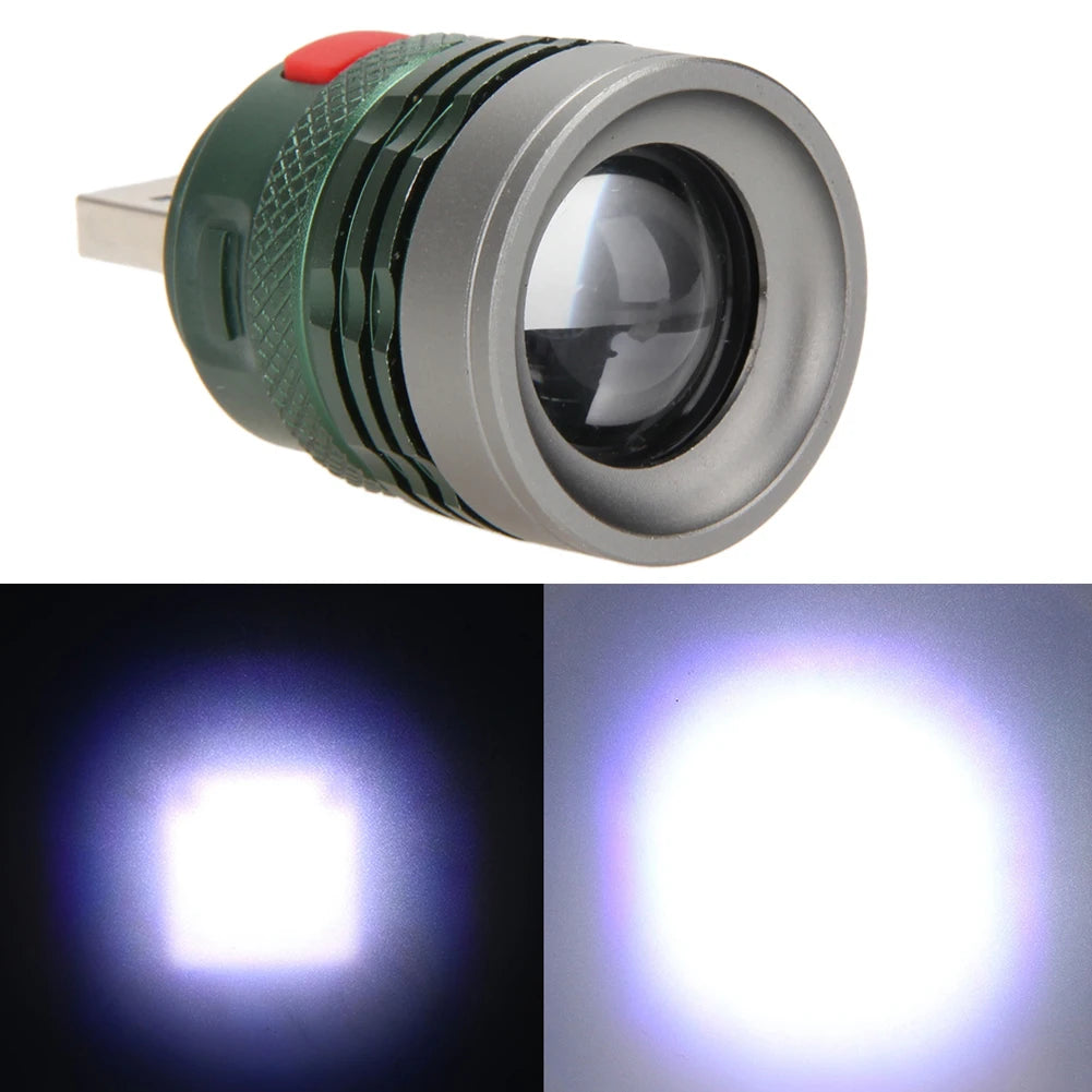 Linterna LED potente de aleación de aluminio, Mini lámpara de bolsillo con zoom, USB práctico, haz de rango máximo de hasta 50m, 3W, para Camping y senderismo