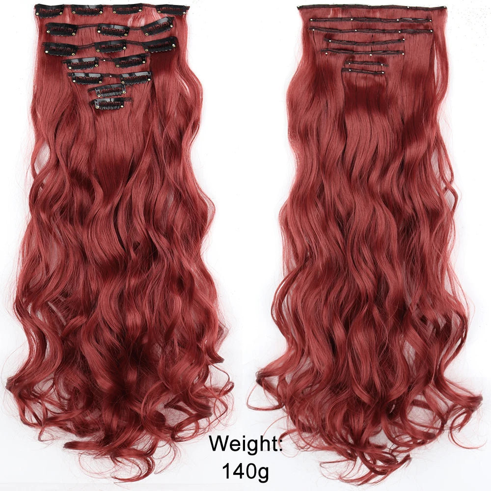 7 unids/set 16 Clips extensión de cabello negro largo liso pelo Natural Ombre peluca fibra resistente al calor para peinado de mujer
