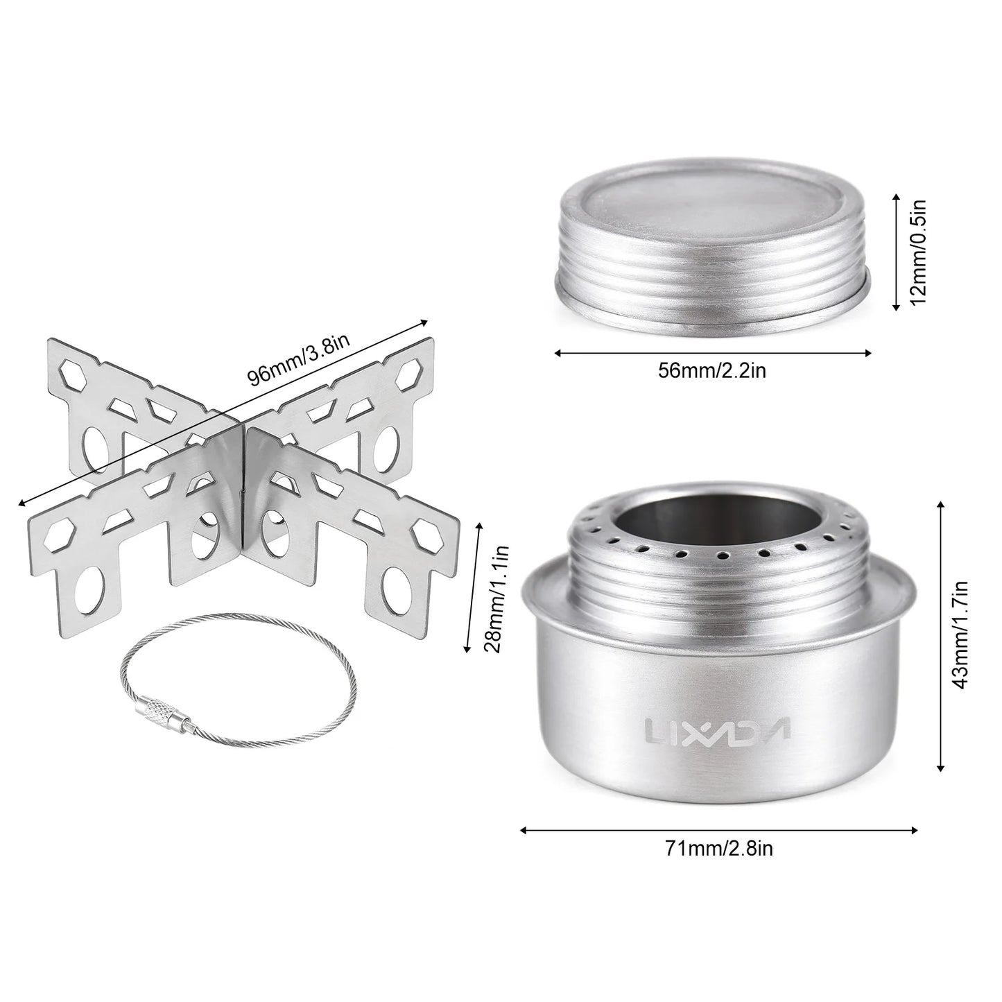 Mini estufa de Alcohol portátil de aleación de aluminio con tapa y soporte cruzado, Camping al aire libre, senderismo, mochilero