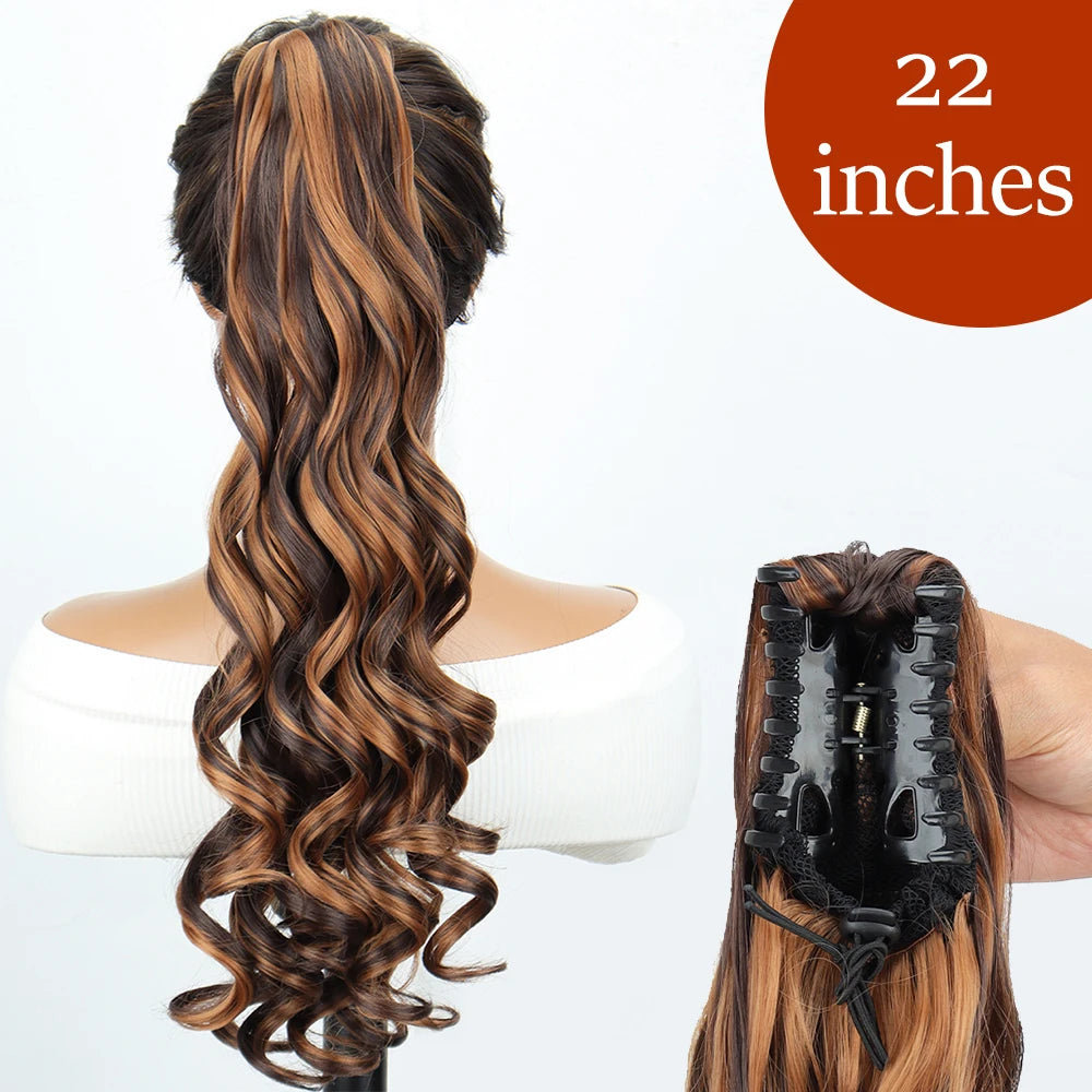 Extensiones de cabello de cola de caballo con Clip de garra larga y recta sintética, pieza de cabello de cola de caballo resistente al calor de 24 pulgadas para mujer, fiesta diaria