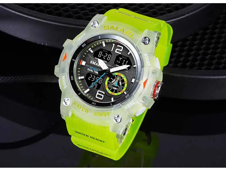 SMAEL-reloj deportivo militar para hombre, cronómetro con alarma, luz trasera Digital LED, pantalla de hora Dual, resistente al agua, 8007