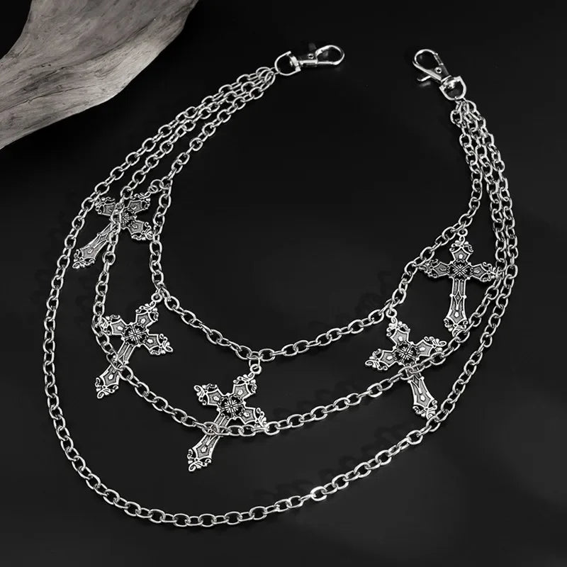 Cadena de pantalones de Metal Punk para hombre y mujer, cadena de cintura de Hip Hop, colgante de Cruz, cadena para pantalones vaqueros, accesorios, regalos