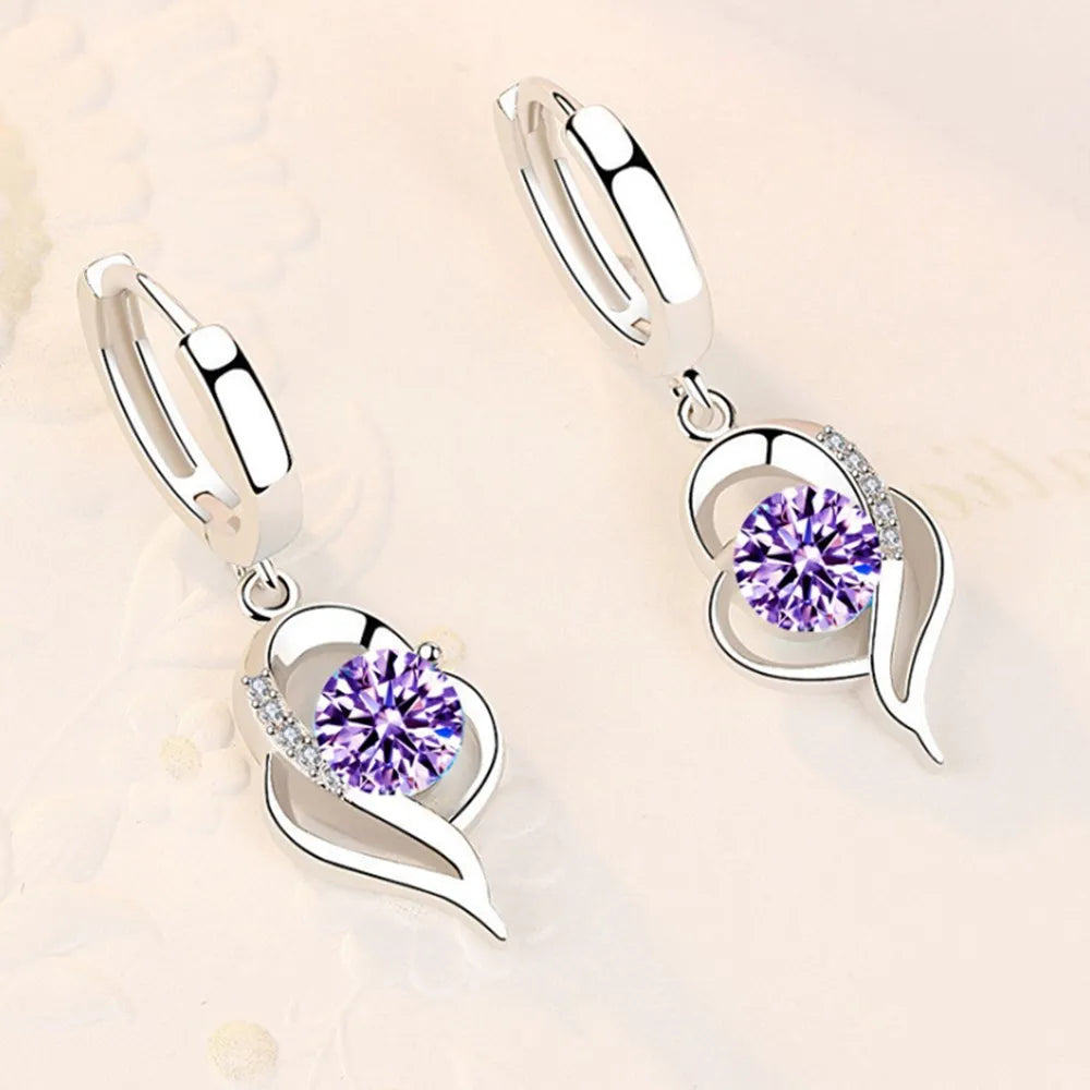 Pendientes de plata de ley 925 con circonita de cristal para mujer, joyería de moda de alta calidad, azul, rosa, blanco y morado, superventas