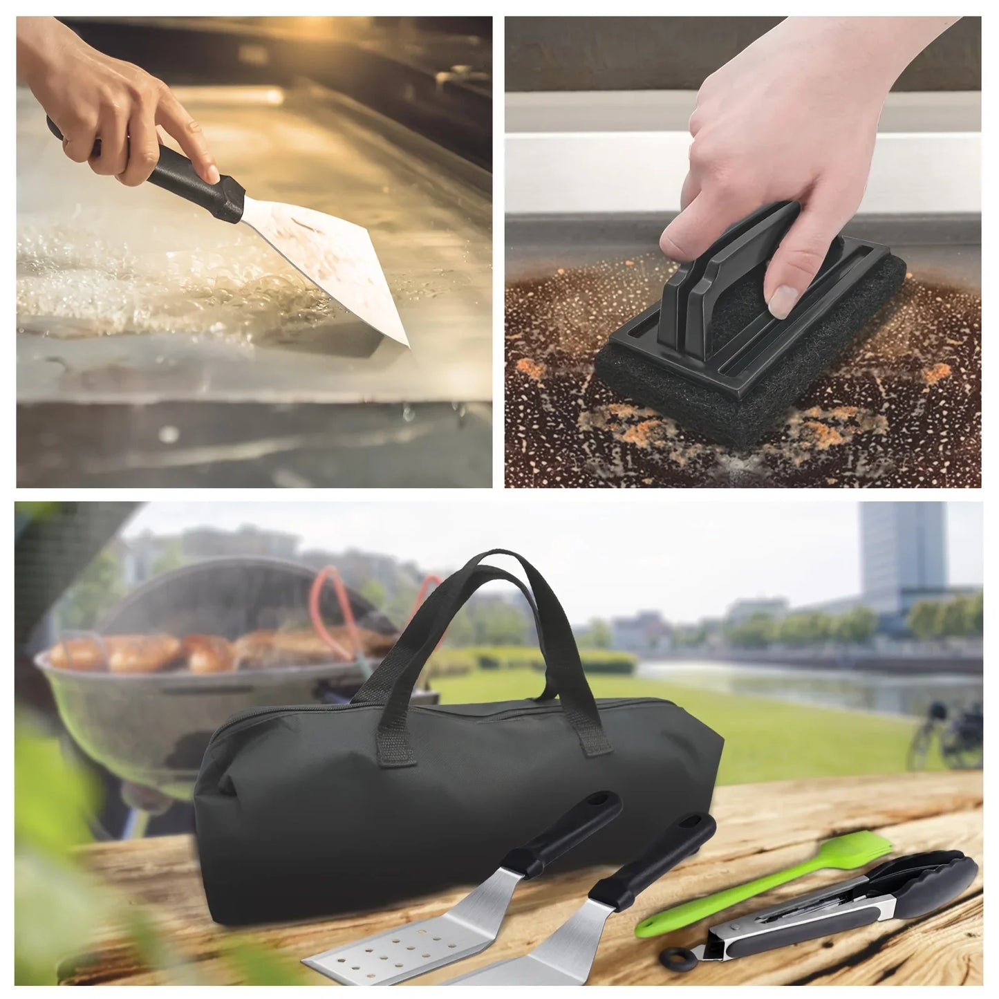 Juego de herramientas para parrilla superior plana de 15 piezas para Blackstone y Camping, juego de accesorios de acero inoxidable para asar al aire libre