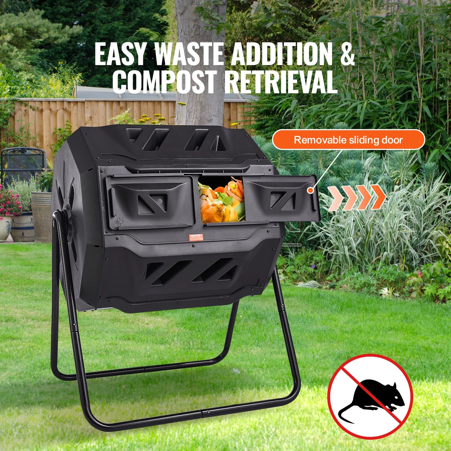 VEVOR Compostador Giratorio de Jardín 162,7 L Contenedor de Abono Giratorio de 360° Doble Cámara de PP Sin BPA Carga 50 kg para Compostaje de Residuos Orgánicos Cocina Jardinero Terraza Patio Exterior