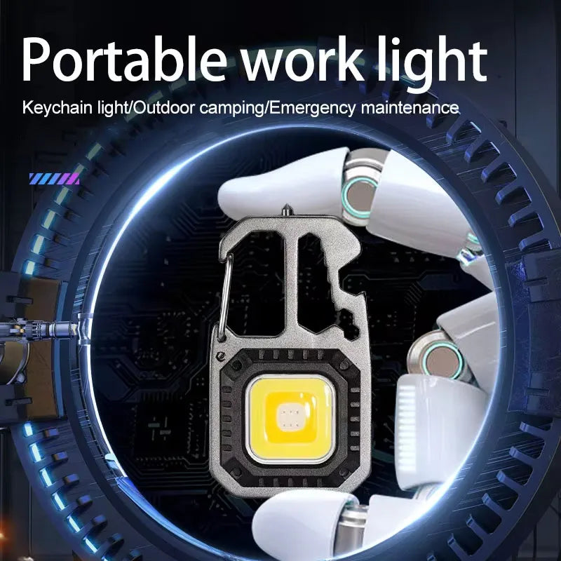 Luz de trabajo con llavero COB con pantalla de batería, luz LED portátil recargable de 8 modos de alto lúmenes para acampar, senderismo y correr