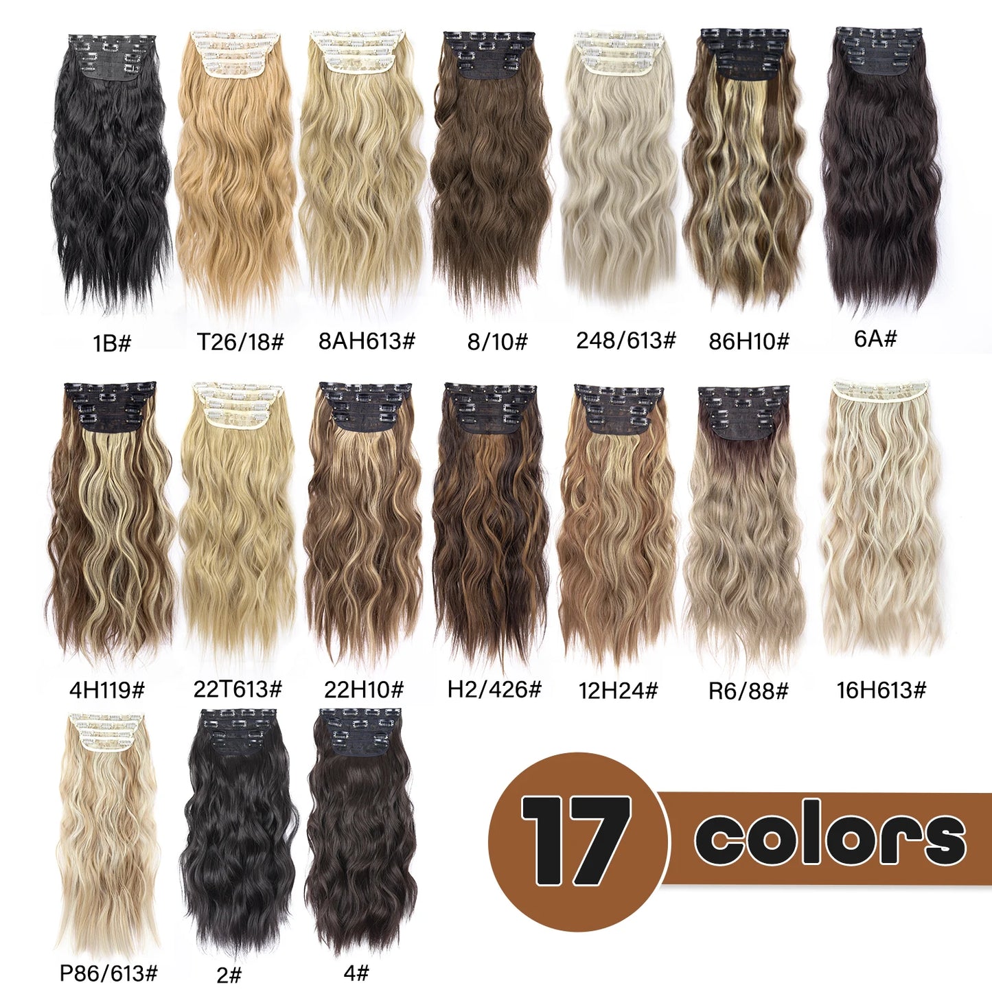 4 unids/set 20 pulgadas Clip de pelo sintético en postizos gruesos y largos ondulados para mujeres extensiones de cabello sintético de cabeza completa postizos ombré
