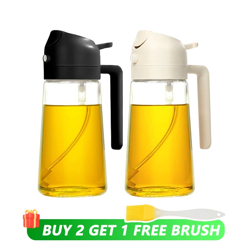 Botella vacía de aceite de 500mL, pulverizador y vertedor 2 en 1, contenedor de aceite de plástico, dispensador de aceite de cocina, vaporizador, vinagrera para acampar y barbacoa