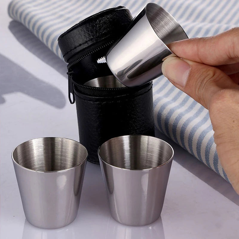 4/6 Uds tazas de acero inoxidable Mini vaso de chupito taza de cerveza taza de vino de Metal vaso de café tazas de té y leche Camping senderismo juego de tazas portátiles