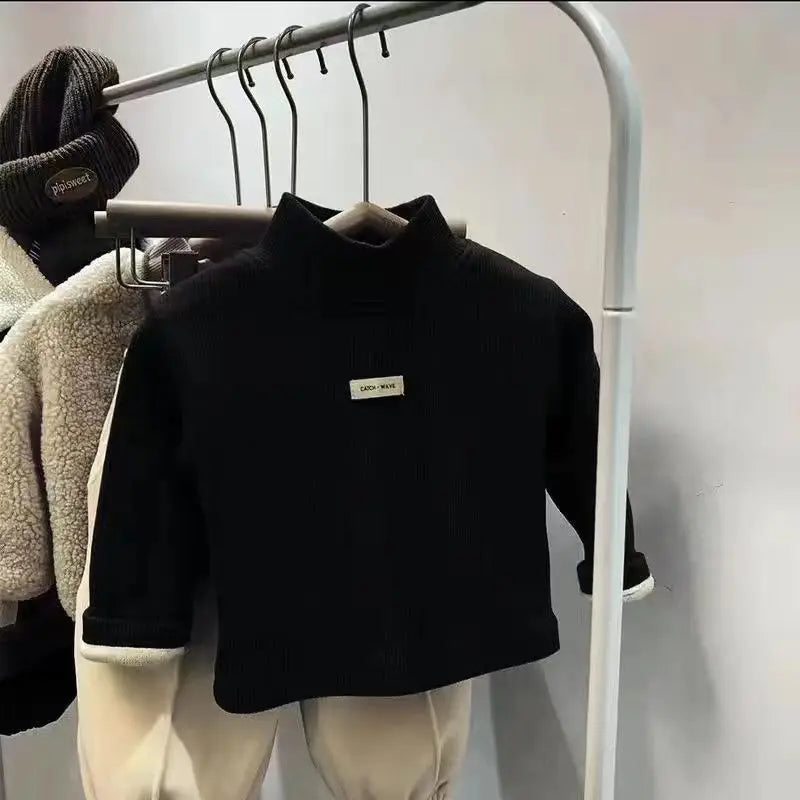 Jersey de cuello medio alto para otoño e invierno para niños, camisa inferior de manga larga, ropa para niños y niñas, Tops