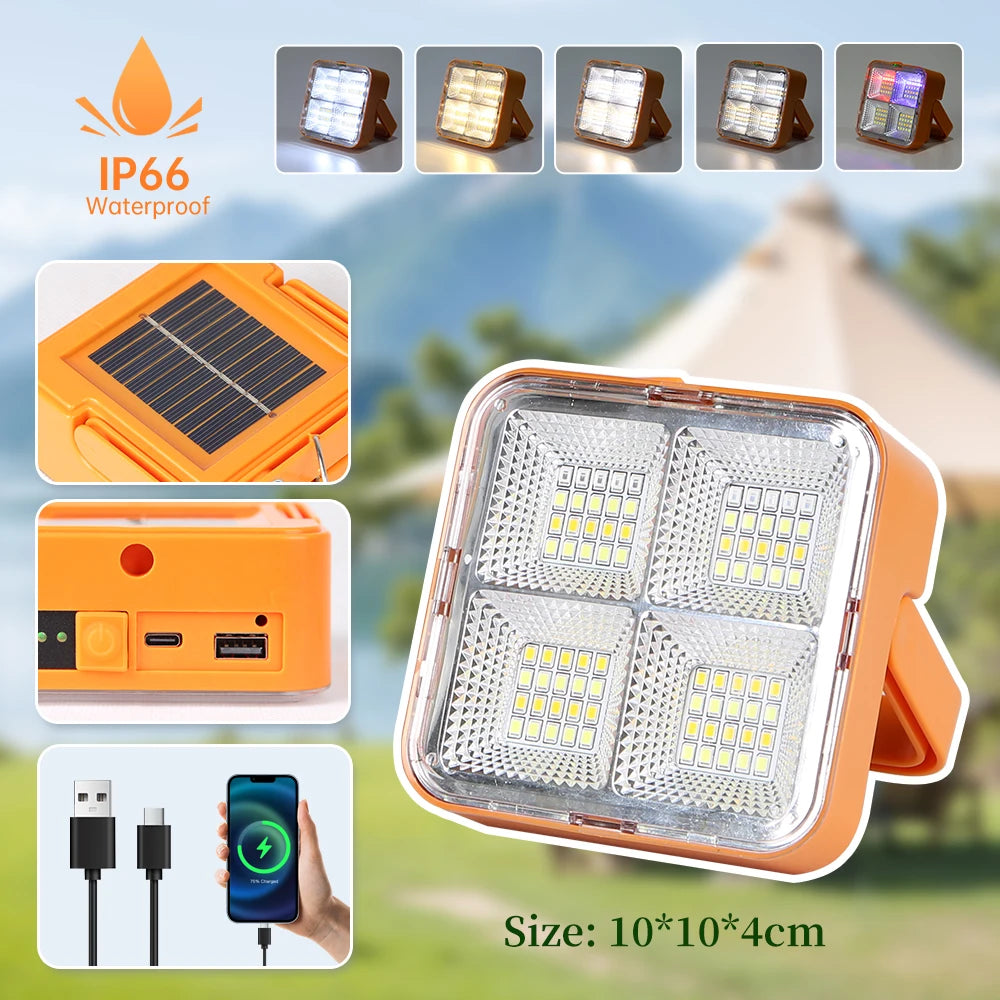 Linterna solar portátil con luces solares recargables por USB para exteriores, luz solar de emergencia para Parkside, viajes, caminatas, luces LED para acampar