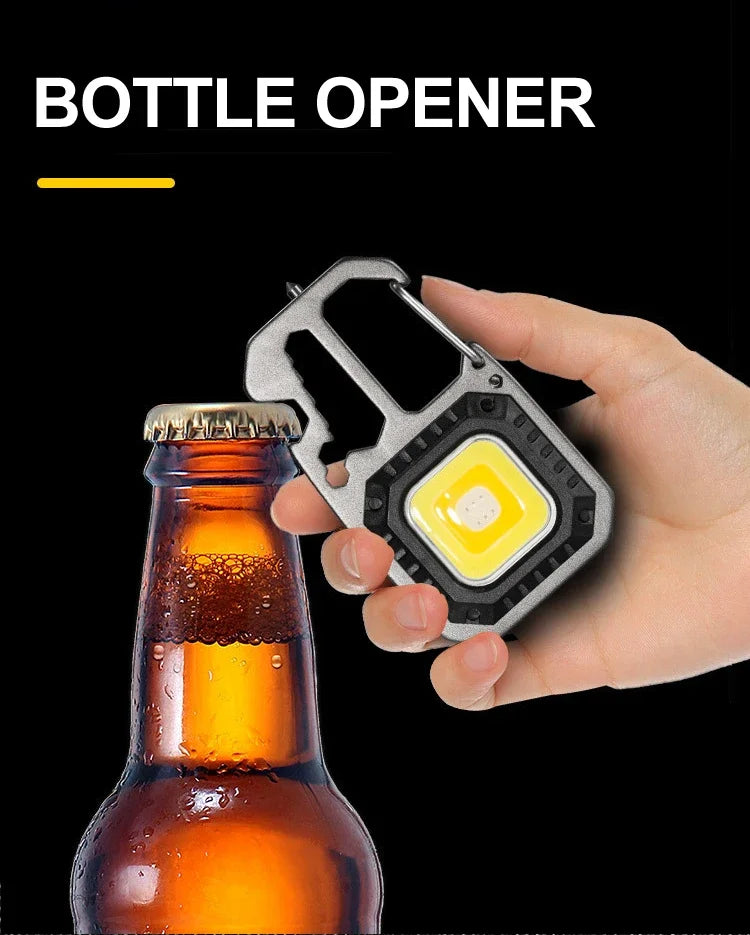 Luz de trabajo con llavero COB con pantalla de batería, luz LED portátil recargable de 8 modos de alto lúmenes para acampar, senderismo y correr