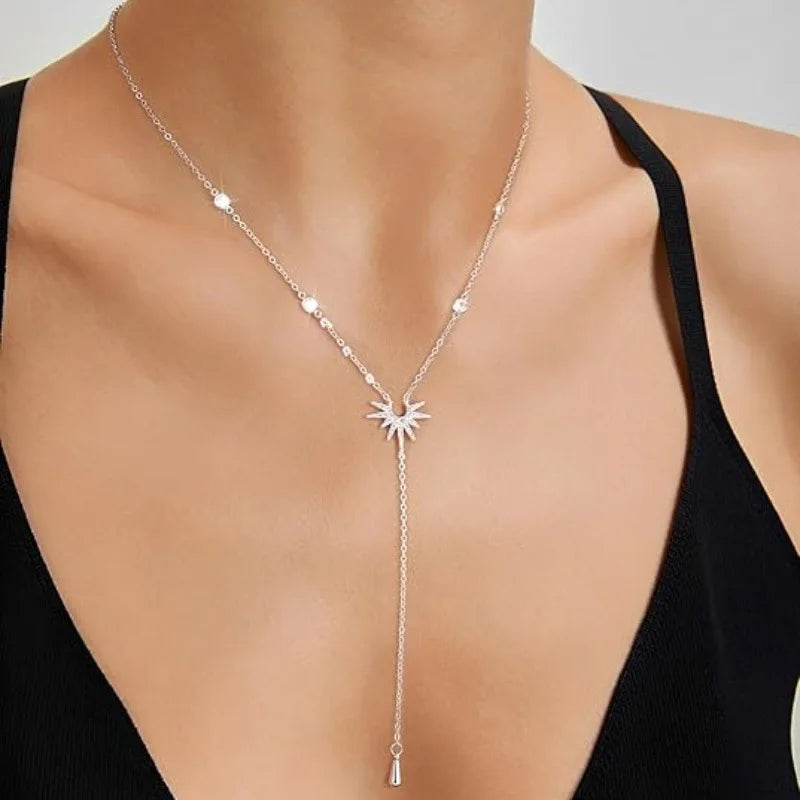 Collares con colgante en forma de Y de Color dorado a la moda para mujeres y niñas, Gargantilla larga con borla de circonia cúbica de lujo, regalo de joyerÃa