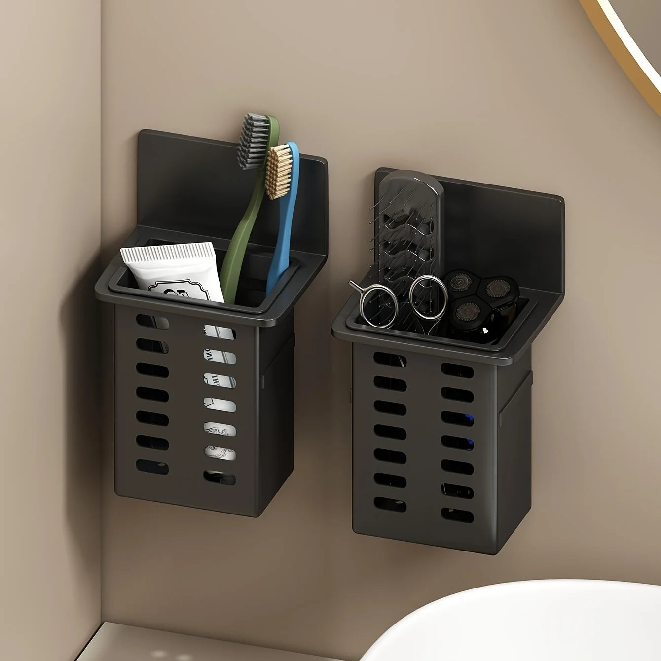 1 soporte funcional para cepillos de dientes para baño, estante de almacenamiento para cepillos de dientes montado en la pared, estante de almacenamiento para el baño