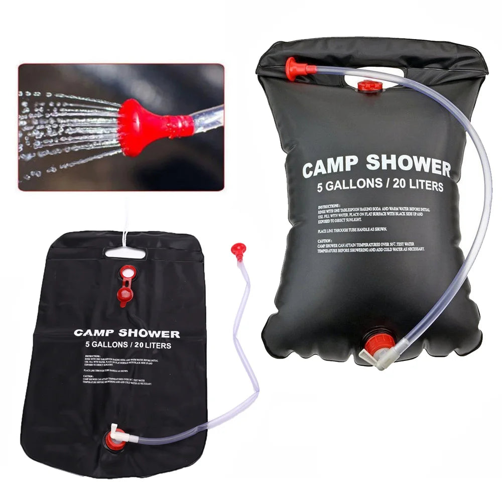 Bolsa de ducha portátil de 20L para acampar, viajes al aire libre, senderismo, barbacoa, ciclismo, playa, natación, bolsa de agua de baño con calefacción Solar