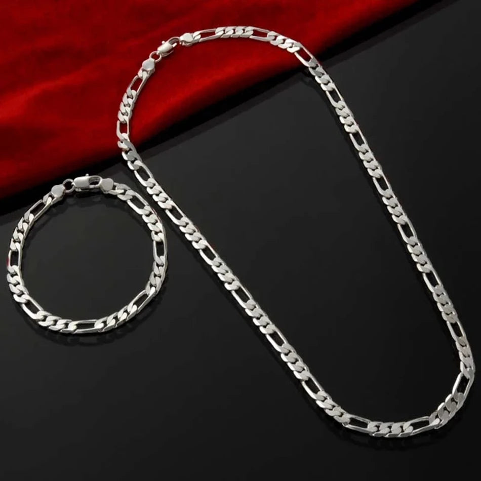 Noble nuevo llega Plata de Ley 925 cadena de 4MM para hombres mujeres pulsera collar conjunto de joyerÃa señora regalos de Navidad encantos boda