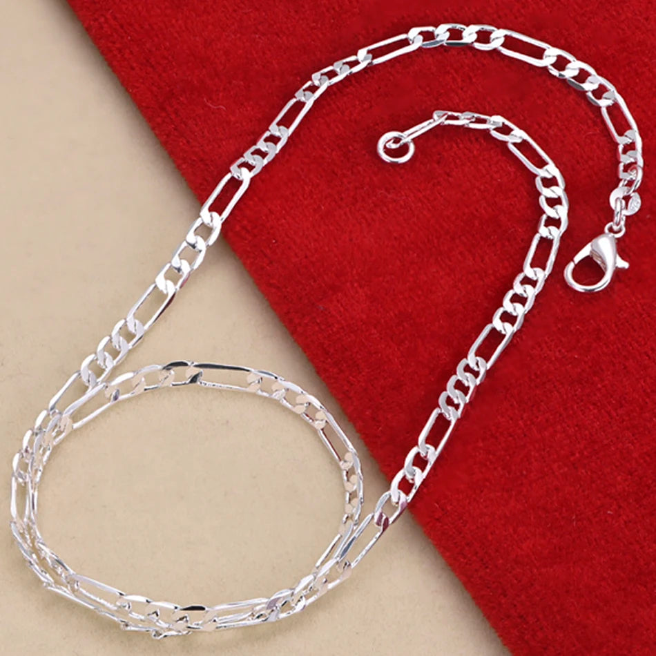 Noble nuevo llega Plata de Ley 925 cadena de 4MM para hombres mujeres pulsera collar conjunto de joyerÃa señora regalos de Navidad encantos boda