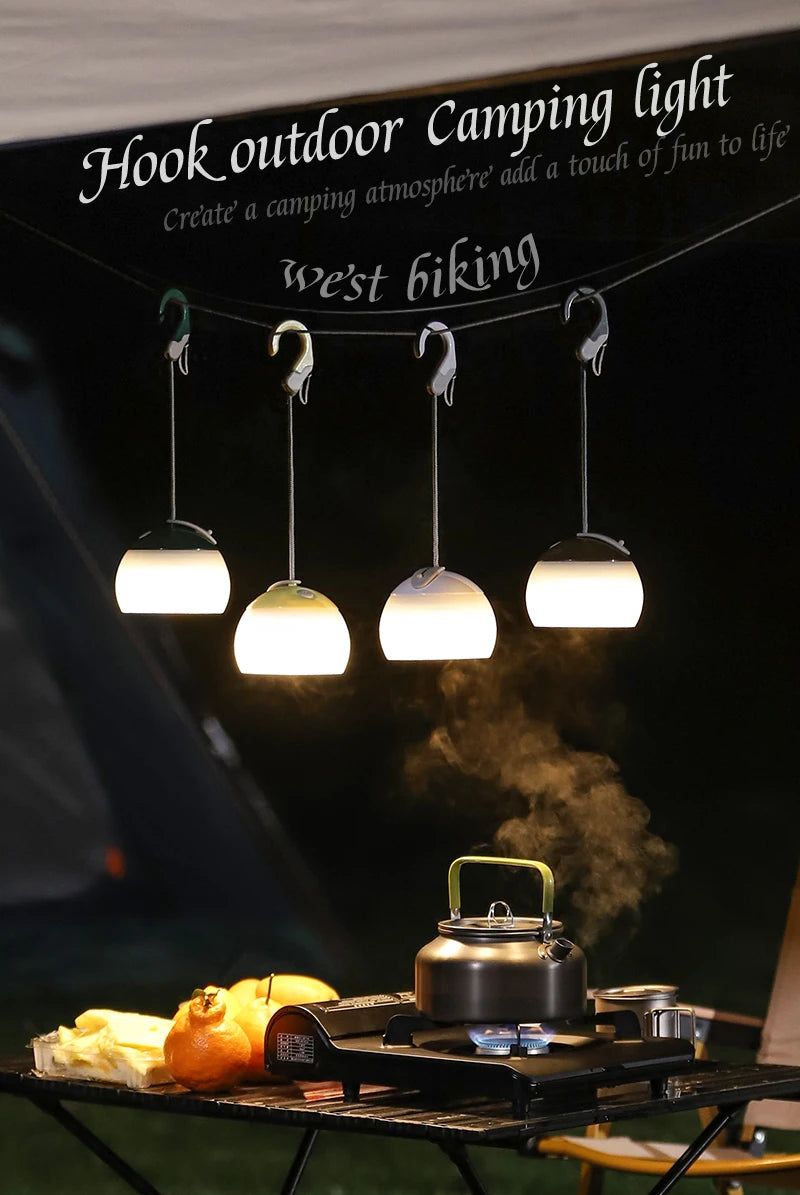WEST BIKING-luz colgante para tienda de campaña, linternas portátiles para acampar, luz Led recargable por USB, lámpara de campamento para emergencias al aire libre