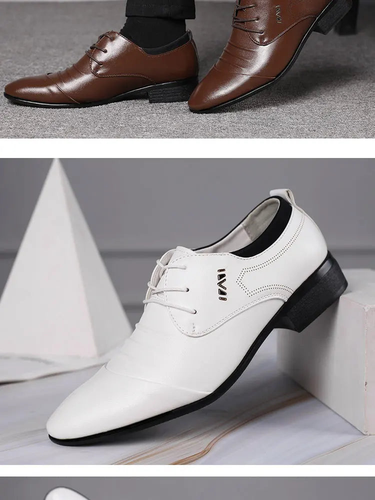 Zapatos de vestir clásicos para hombre, zapatos de cuero blanco con cordones para hombre, zapatos formales informales de negocios con punta de talla grande para boda