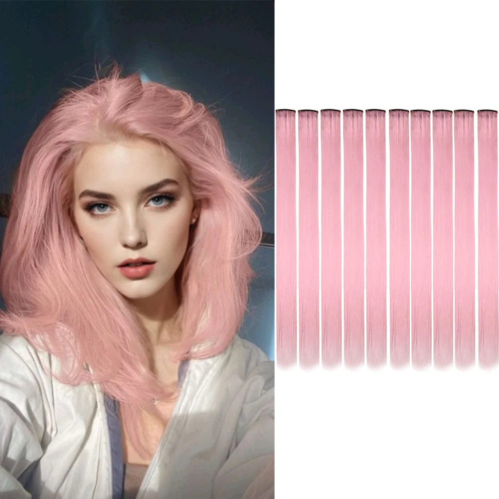 10 unids/pack de extensiones de cabello con Clip para fiesta de colores para niñas, postizos sintéticos de pelo liso de 22 pulgadas de colores Omber