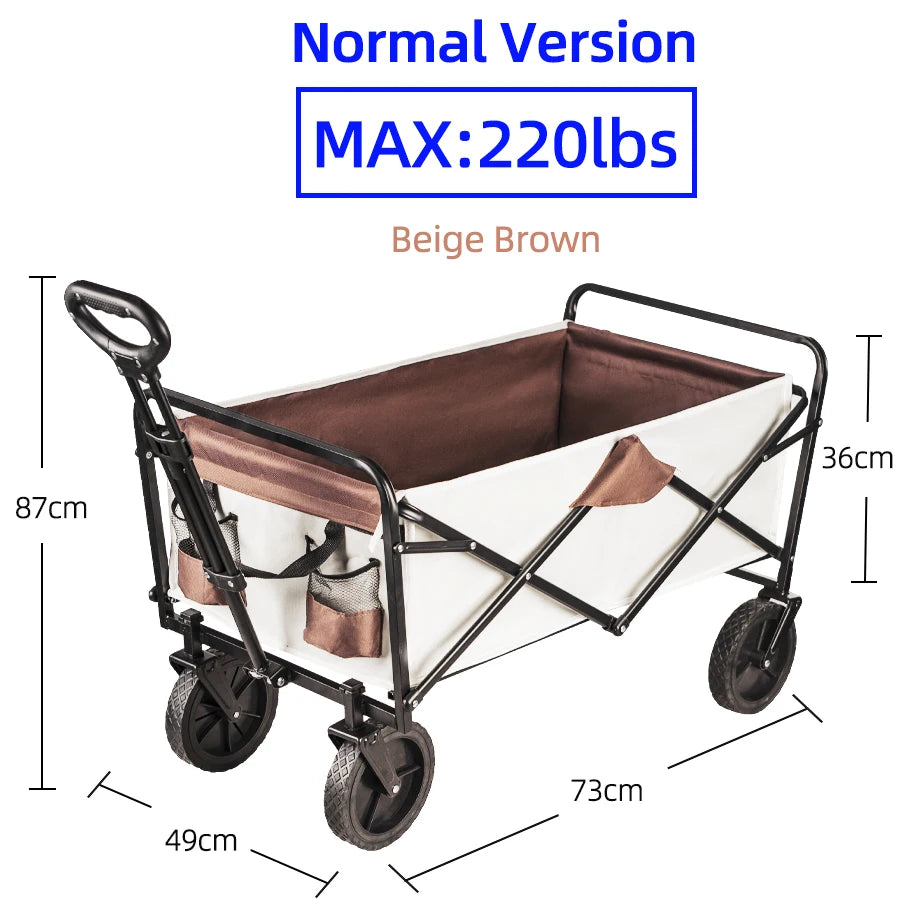 Carro de playa plegable, carro plegable de gran capacidad, carro plegable para exteriores, carrito portátil para acampar en el jardín