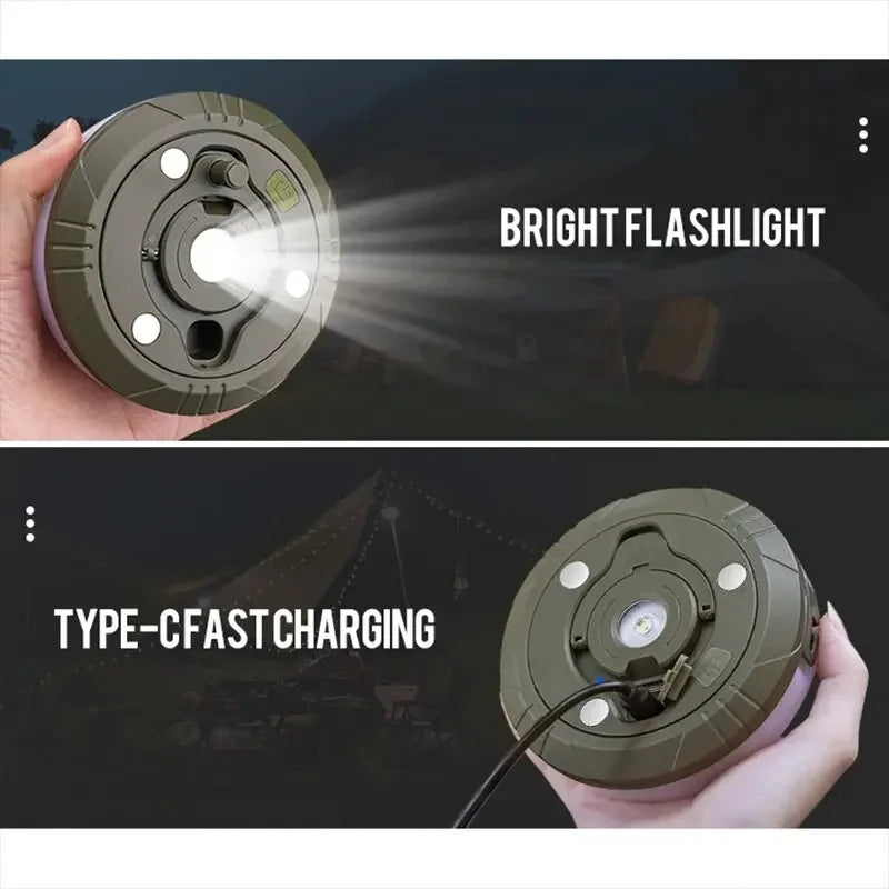 Luz de Camping 4 en 1, guirnalda de luces LED con carrete, lámpara de Camping USB para exteriores, luz LED nocturna reciclable para decoración de tienda de campaña y jardín