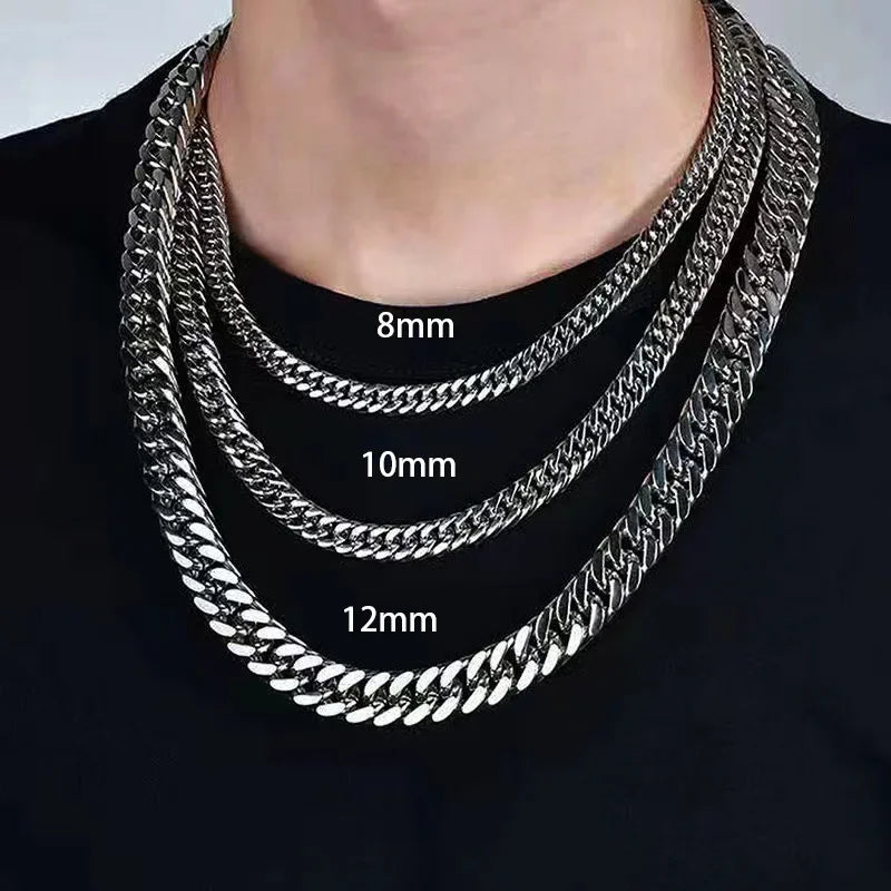 HNSP-collar de cadena cubana de acero inoxidable para hombre, pulsera para cuello, Color plateado, cadenas de mano largas de 8MM-14MM de grosor, regalo masculino
