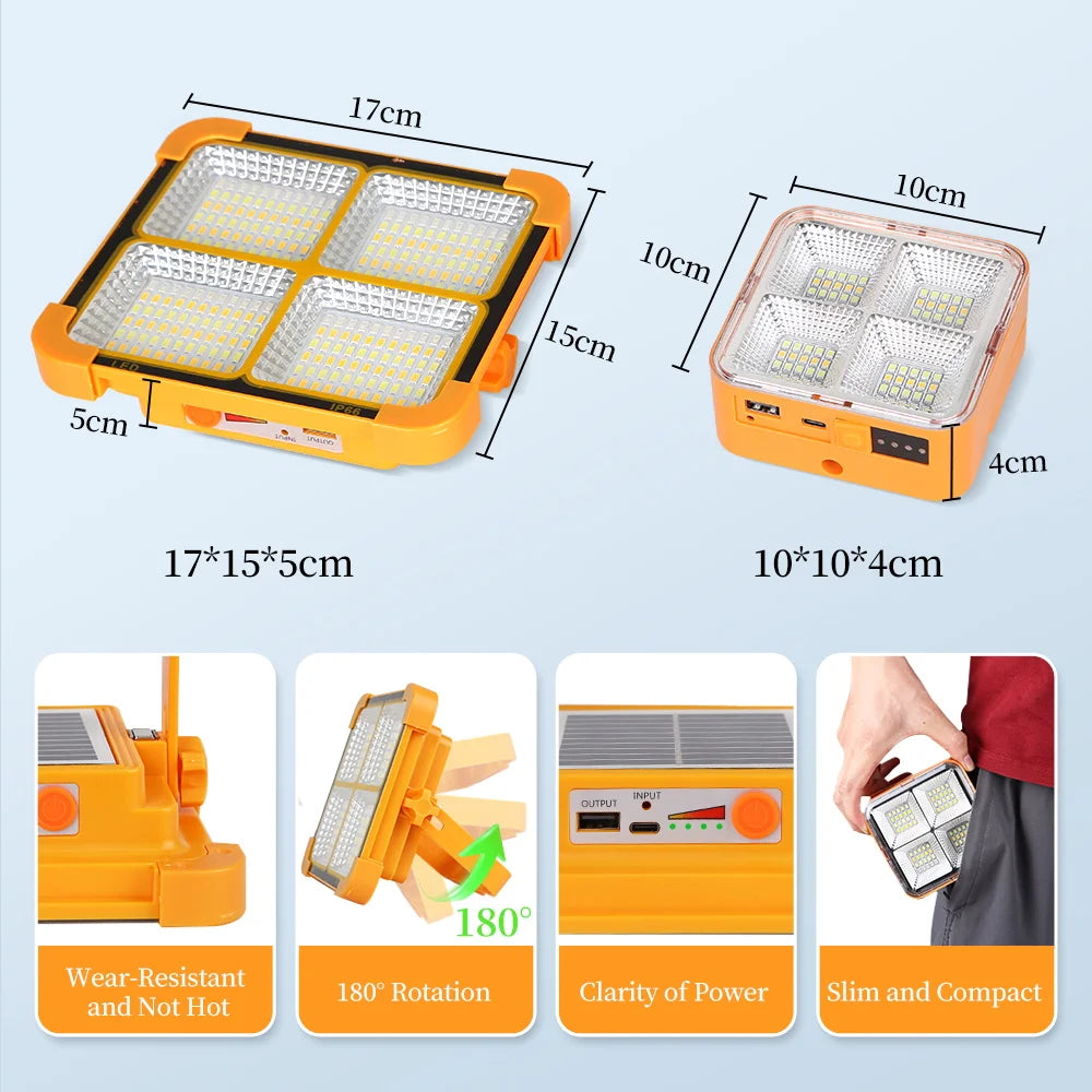Linterna solar portátil con luces solares recargables por USB para exteriores, luz solar de emergencia para Parkside, viajes, caminatas, luces LED para acampar