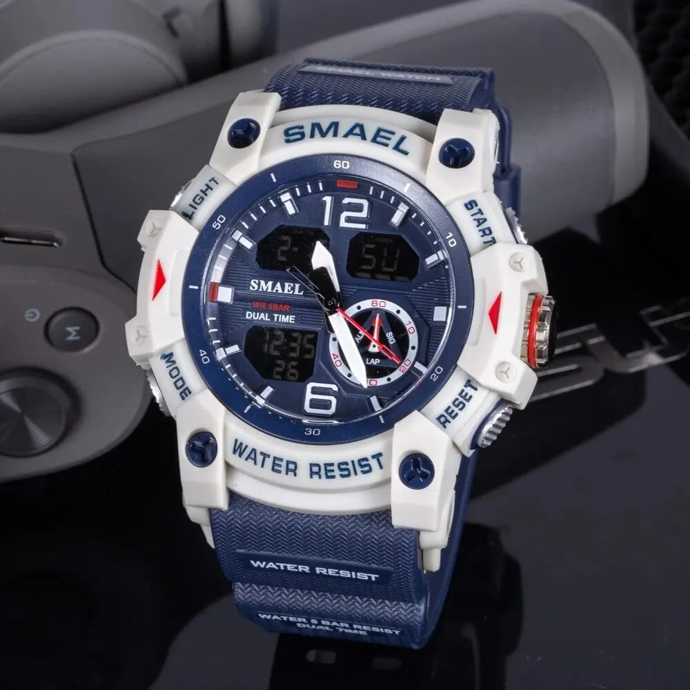SMAEL-reloj deportivo militar para hombre, cronómetro con alarma, luz trasera Digital LED, pantalla de hora Dual, resistente al agua, 8007