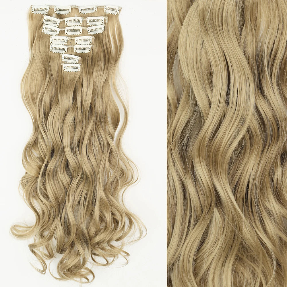 7 unids/set 16 Clips extensión de cabello negro largo liso pelo Natural Ombre peluca fibra resistente al calor para peinado de mujer