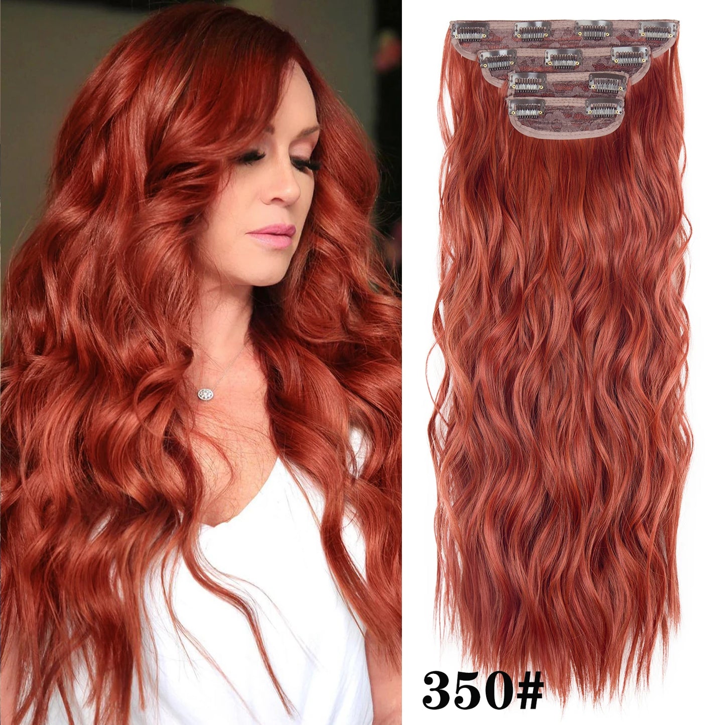 4 unids/set 20 pulgadas Clip de pelo sintético en postizos gruesos y largos ondulados para mujeres extensiones de cabello sintético de cabeza completa postizos ombré