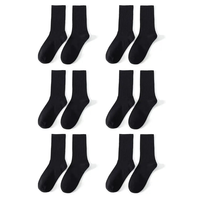 6/12 pares de calcetines de tubo medio para hombre Color sólido en blanco y negro ropa de calle Harajuku moda calcetines transpirables e informales