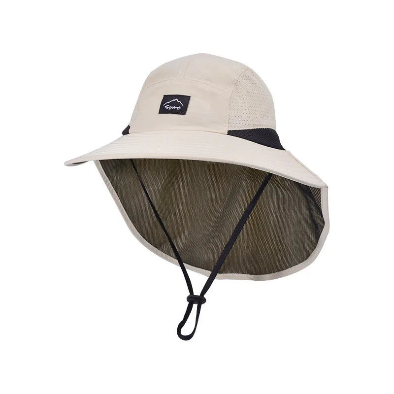 Sombreros de pescador resistentes al agua para hombre, sombrero de cubo de ala ancha transpirable con chal, protección solar UV, senderismo al aire libre, pesca, Verano
