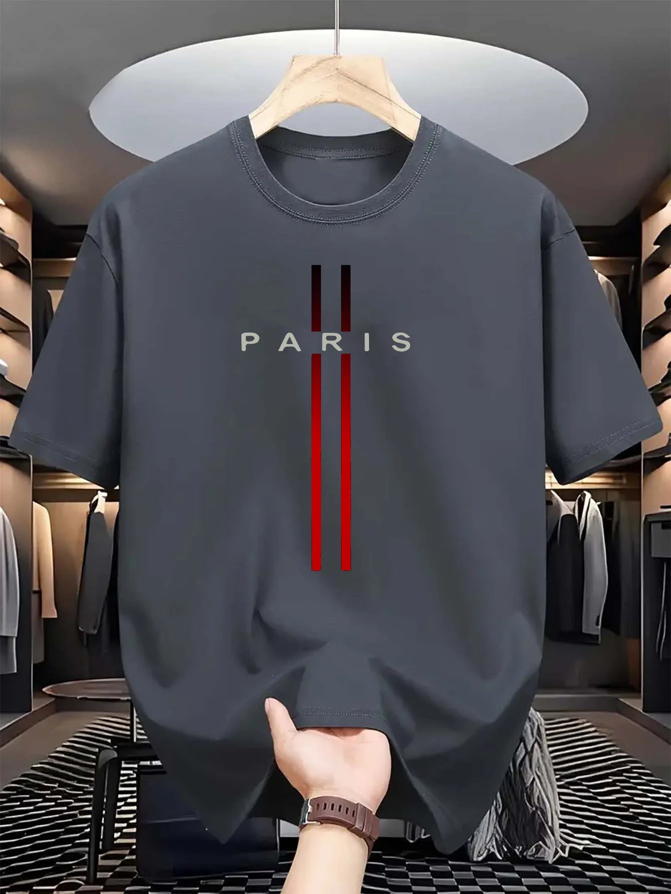 Camiseta holgada informal de verano 100% de algodón puro para hombre, camiseta de manga corta con cuello redondo y estampado de letras de ParÃs a la moda