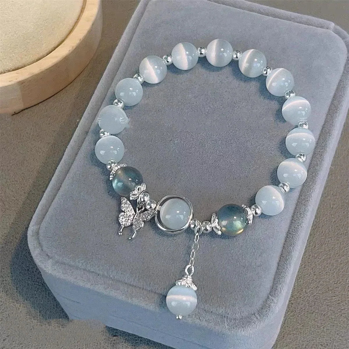 Pulsera con borlas y cadena de estrella para mujer, diseño de nicho, cuentas de cristal azul de fantasÃa, pulsera de cuerda elástica, regalos de joyerÃa para mejores amigos