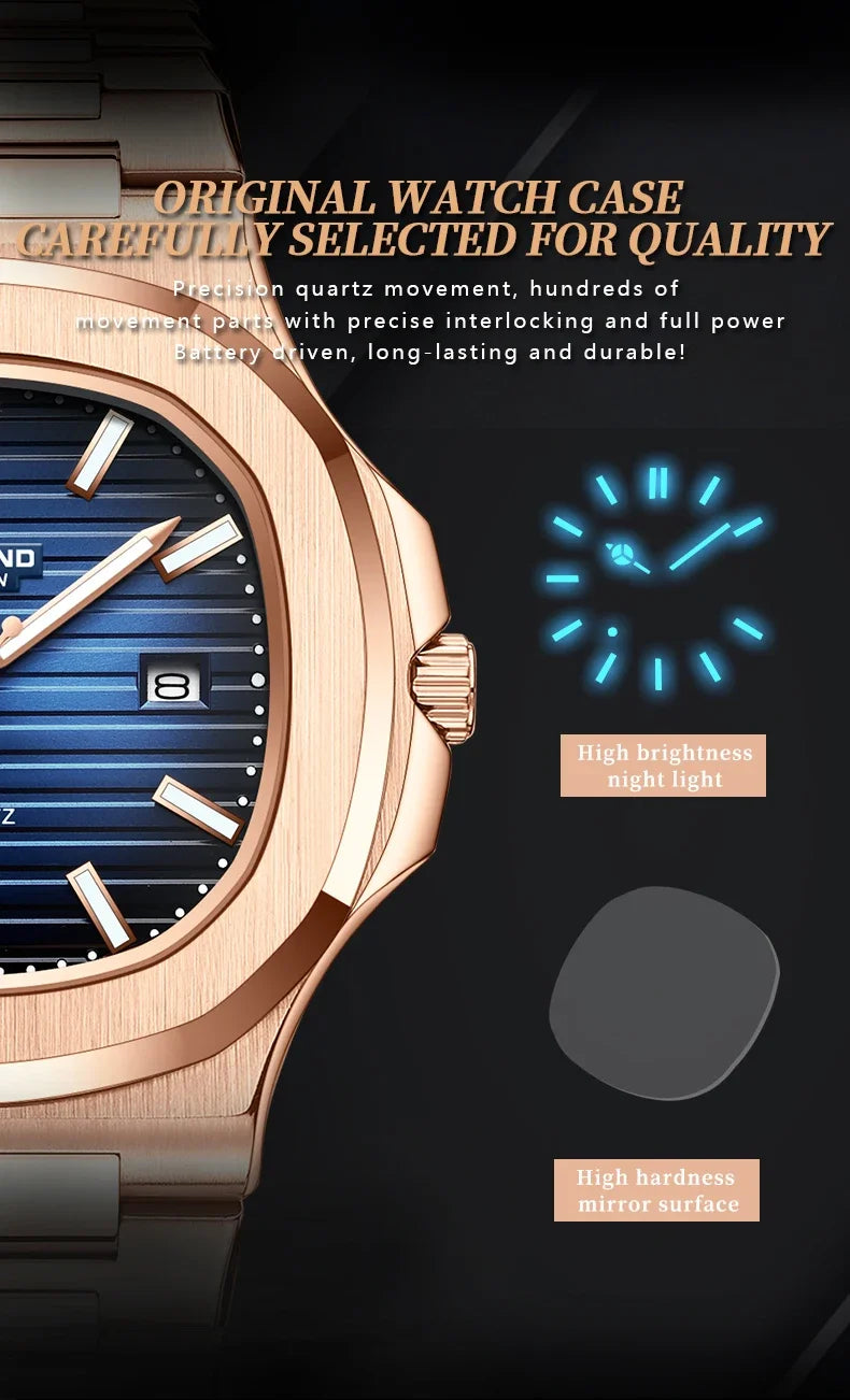 Nuevo Reloj informal de negocios de oro rosa, Reloj de lujo para Hombre, relojes automáticos, relojes de pulsera de cuarzo de alta moda para Hombre, regalos, Reloj para Hombre