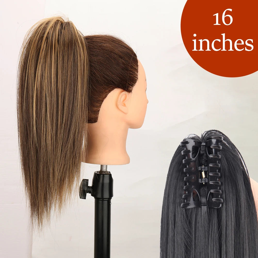 Extensiones de cabello de cola de caballo con Clip de garra larga y recta sintética, pieza de cabello de cola de caballo resistente al calor de 24 pulgadas para mujer, fiesta diaria