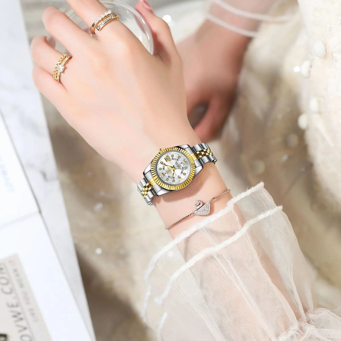 POEDAGAR, relojes de lujo para mujer, Reloj de pulsera resistente al agua con fecha luminosa para mujer, Reloj de cuarzo elegante de acero inoxidable para mujer, Reloj
