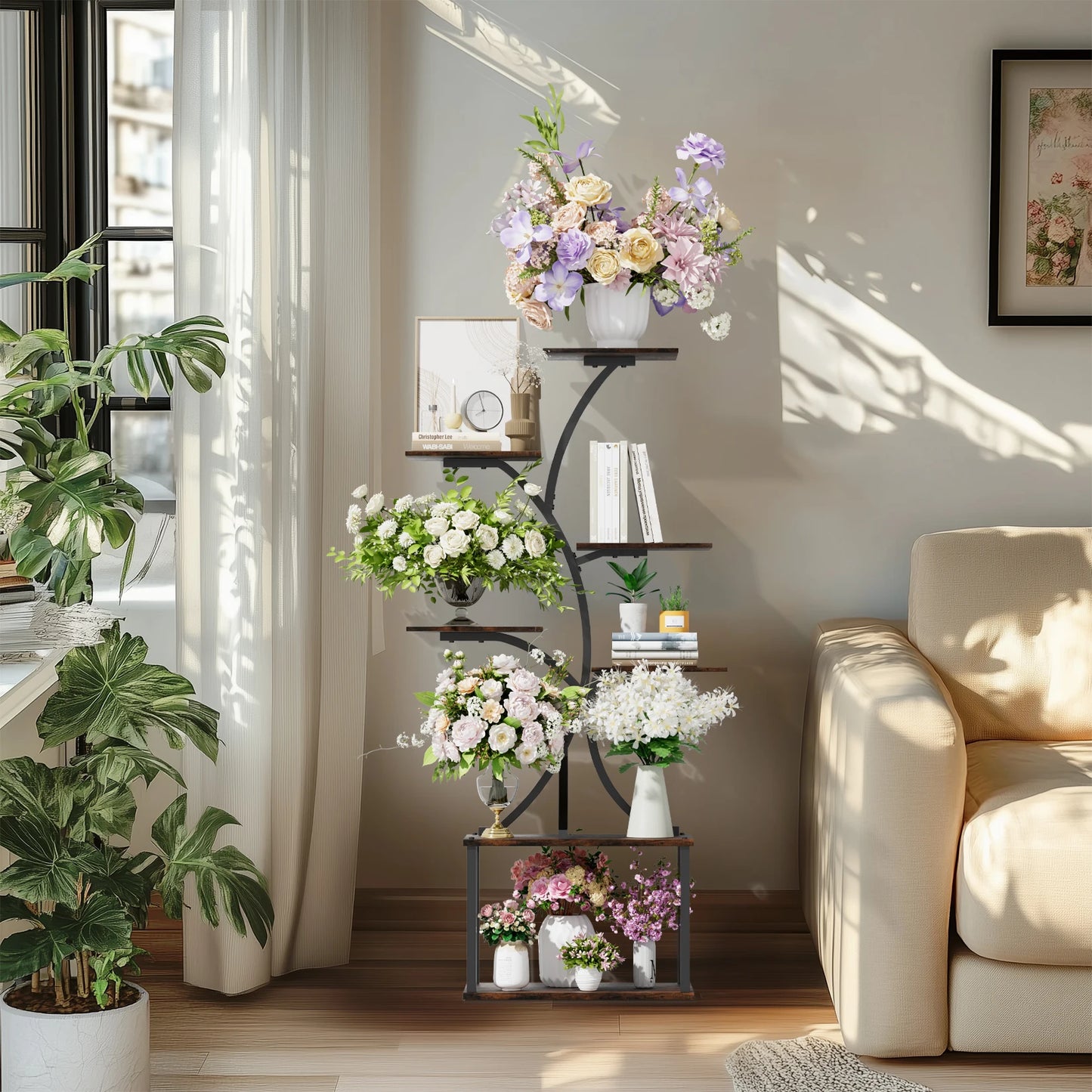 Soporte para plantas multicapa, soporte para plantas en forma de árbol de estilo Industrial, estante de exhibición, soporte para flores de esquina para maceteros de jardín, interior