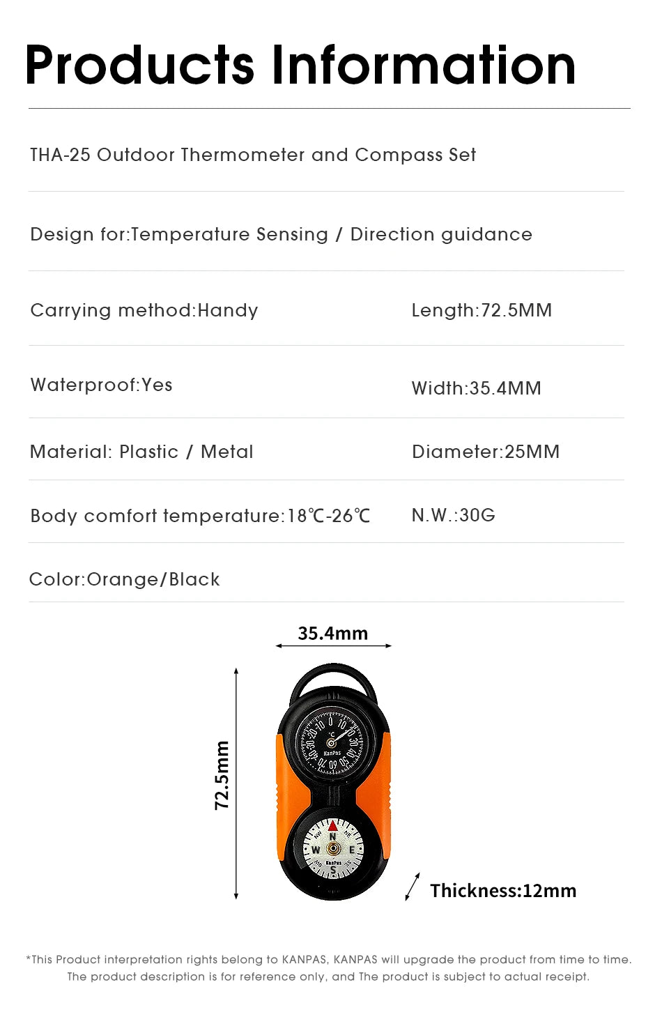 KANPAS Kit de brújula con termómetro/Kit de termohigrómetro de calidad/para exteriores, Camping, senderismo, senderismo, caza, ahorro en vivo, supervivencia