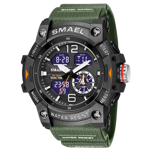 SMAEL-reloj deportivo militar para hombre, cronómetro con alarma, luz trasera Digital LED, pantalla de hora Dual, resistente al agua, 8007