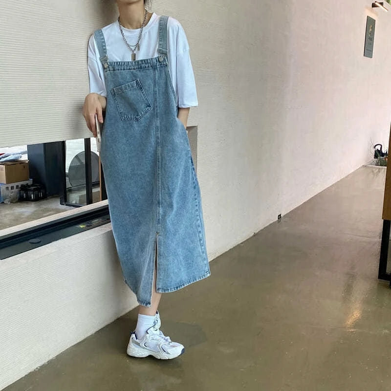 Primavera Verano Denim vestido general mujeres sin mangas Jeans vestidos moda femenina sólido Slip Casual suelto Spaghetti Strap vestidos