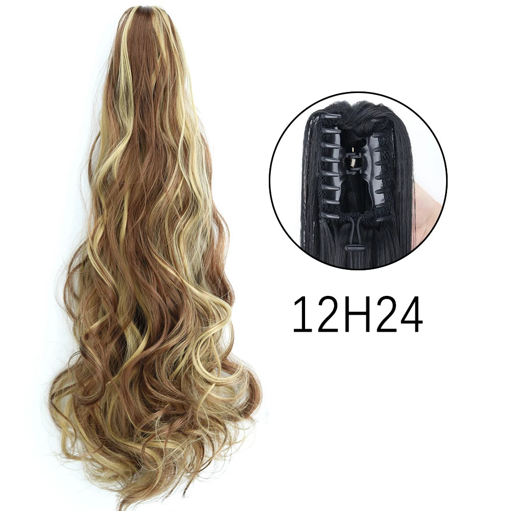Extensiones de cabello de cola de caballo con Clip de garra larga y recta sintética, pieza de cabello de cola de caballo resistente al calor de 24 pulgadas para mujer, fiesta diaria