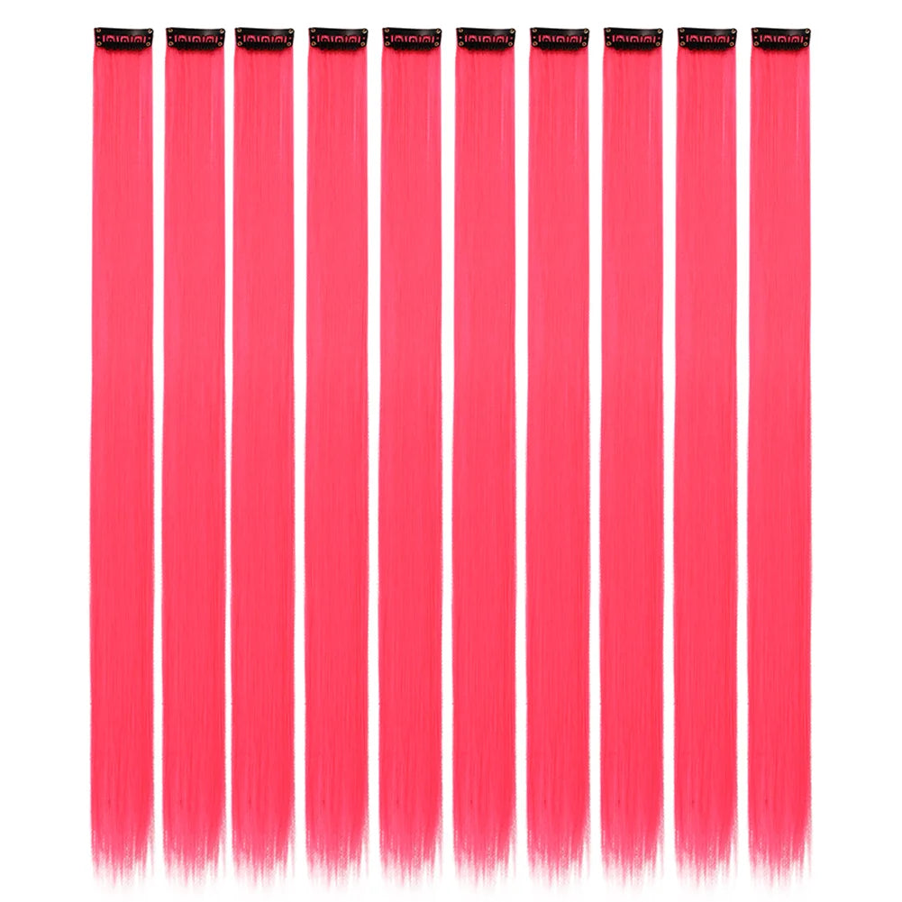 10 unids/pack de extensiones de cabello con Clip para fiesta de colores para niñas, postizos sintéticos de pelo liso de 22 pulgadas de colores Omber