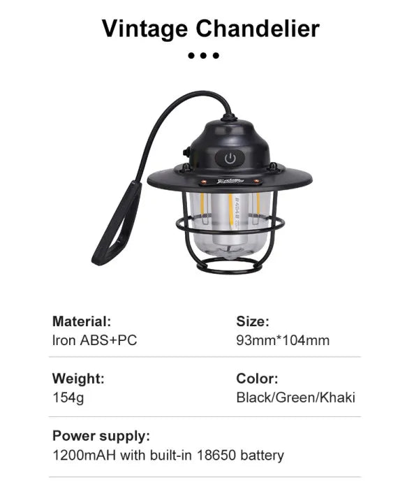 Linternas portátiles para acampar, lámpara colgante Retro para tienda, luz de Camping regulable impermeable, 1200mAh para senderismo, pesca, linterna de emergencia