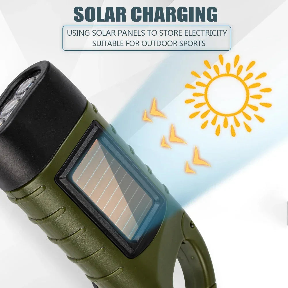 Linterna LED con manivela, equipo de supervivencia con energía Solar, antorcha autoalimentada, linternas de emergencia para senderismo, Camping, correr