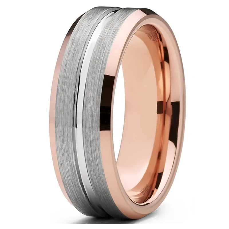 Anillos de boda de tungsteno negro de 8mm a la moda para hombre, anillo de compromiso con borde biselado y ranura negra para regalos de San ValentÃÂn, joyerÃÂa