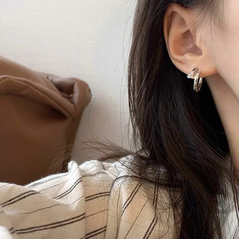 Pendientes redondos de aro para mujer, Plata de Ley 925 auténtica con circonita, joyería fina minimalista de moda, accesorios de herramientas brillantes